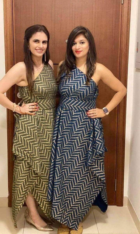 Gold Black One Sided Kaftan With Belt